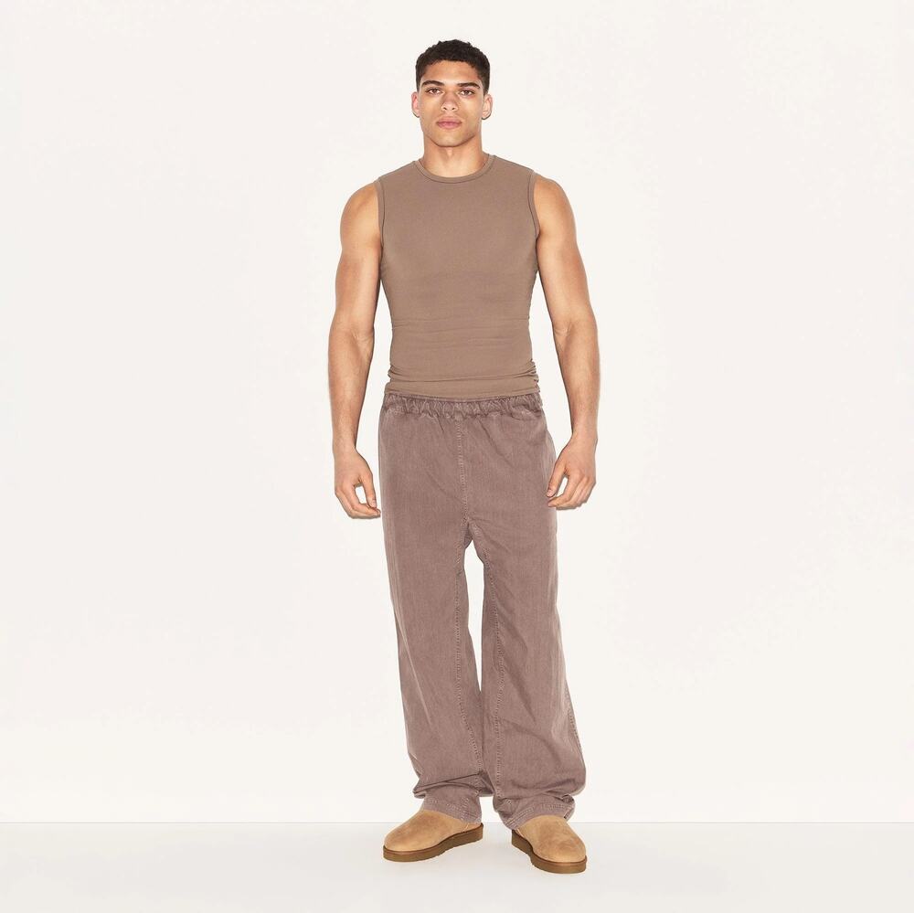 Skims Woven Relaxed Karate Pants Men's Sz M Brown Lounge Cotton Mid-Rose Pockets